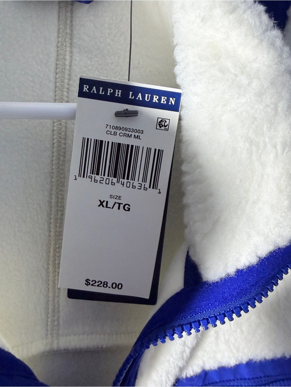 Polo Ralph Lauren Sherpa Fleece Full Zip Jacket Cream Blue Mens XL MSRP $228 NWT - Picture 5 of 6